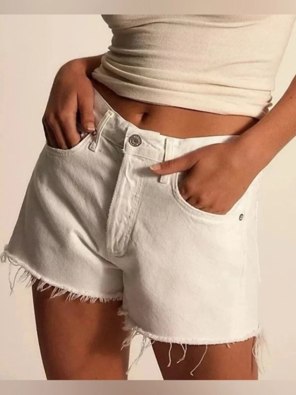 AGOLDE Parker Vintage Cut-Off Shorts Womens 32 White Denim Frayed Hem Cutoff